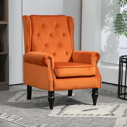 Wood Frame Armchair, Modern Accent Chair Lounge Chair with Sturdy Wood Legs for Living Room Bedroom(Orange)