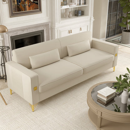 Luxury Velvet Sofa with Gold Accents - Modern 3-Seat Couch with Plush Cushions, Perfect for Living Room and Office Decor