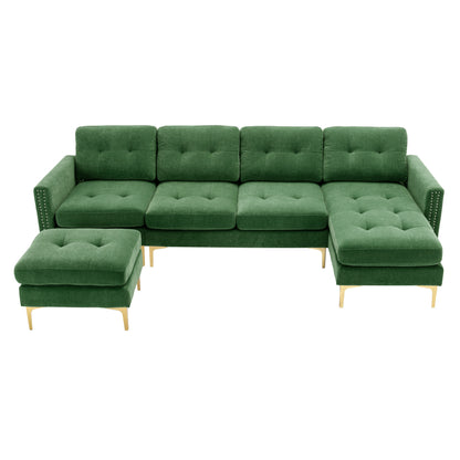 110" L-Shape Convertible Sectional Sofa Couch with Movable Ottoman for Living Room, Apartment, Office, Green