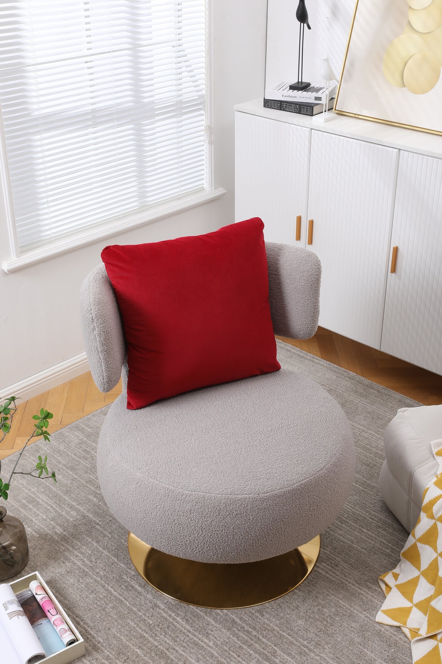 Swivel Accent Chair Armchair, Round Barrel Chair in Fabric for Living Room Bedroom