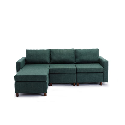 3 Seat Module Sectional Sofa Couch With 1 Ottoman for living room,Seat Cushion and Back Cushion Non-Removable and Non-Washable,Green