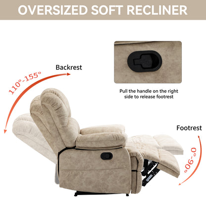 Large Manual Recliner Chair in Fabric for Living Room, Beige