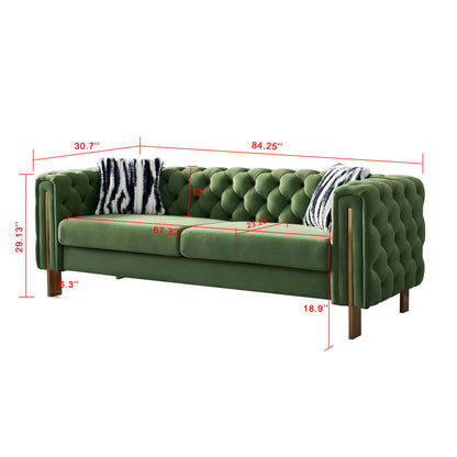 Modern Tufted Velvet Living Room Sofa, 84.25''W Couch,Mint Green