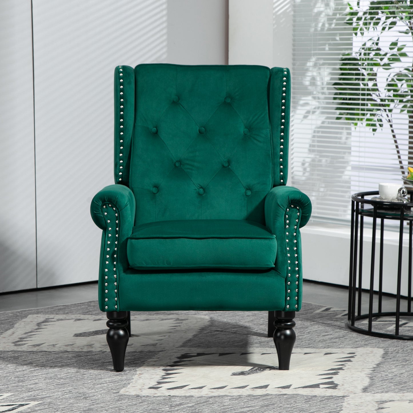 Wood Frame Armchair, Modern Accent Chair Lounge Chair with Sturdy Wood Legs for Living Room Bedroom(Green)