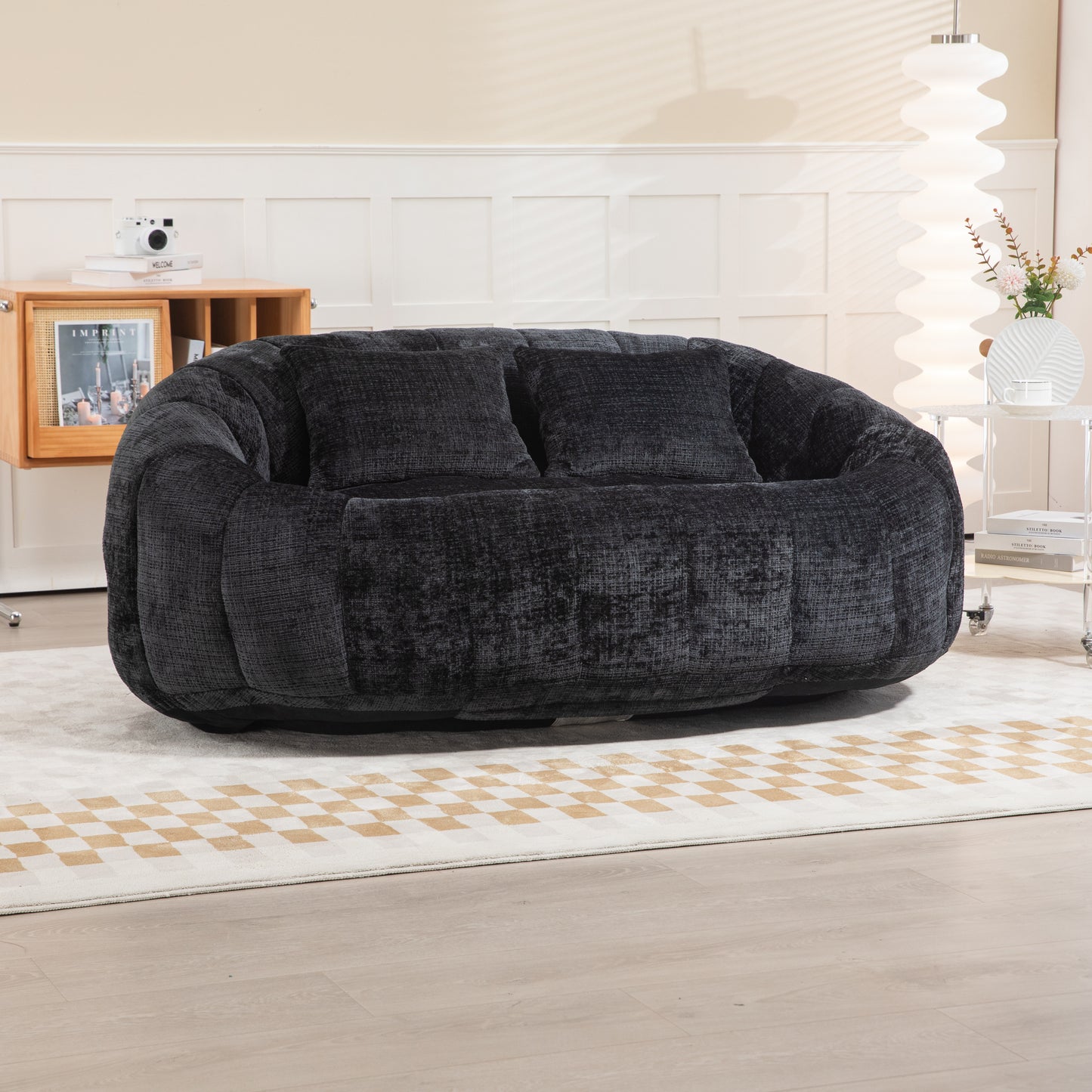 Bean Bag sofa Lazy Sofa Durable Comfort Lounger High Back Bean Bag Chair Couch for Adults and Kids, Indoor & Outdoor, Accent Floor Soft Lounge Chair (Black chenille)