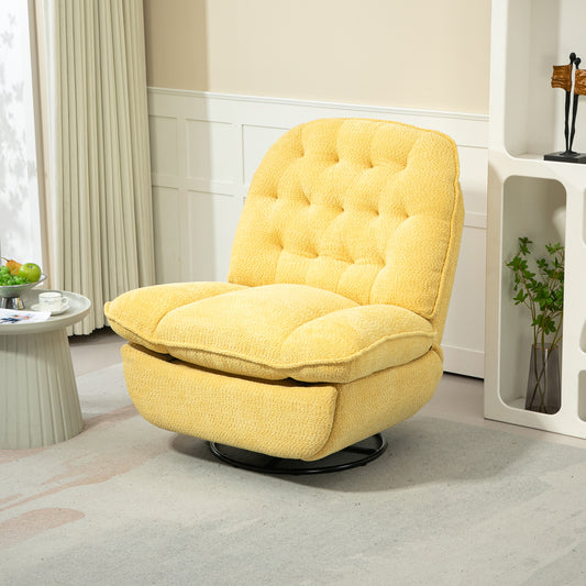 360° Swivel Recliner Adjustable Chair Chenille Glider Swivel Reclining Sofa Chair with Black Metal Round Base - Yellow