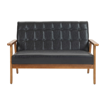 Mid-Century Modern Solid Loveseat Sofa Upholstered Pu Leather Loveseat, 2-Seat Upholstered Loveseat Sofa Modern Couch