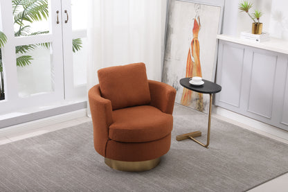 Teddy Swivel Barrel Chair, Swivel Accent Chairs Armchair for Living Room, Reading Chairs for Bedroom Comfy, Round Barrel Chairs with Gold Stainless Steel Base