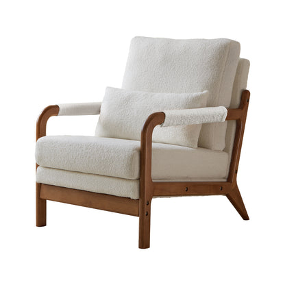 Modern Teddy Fabric Accent Chair,Oak Wood Frame Armchair for Living Room