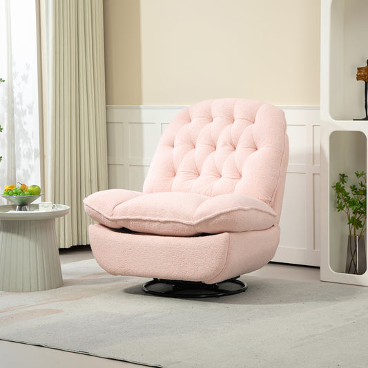 360° Swivel Recliner Adjustable Chair Chenille Glider Swivel Reclining Sofa Chair with Black Metal Round Base - Pink