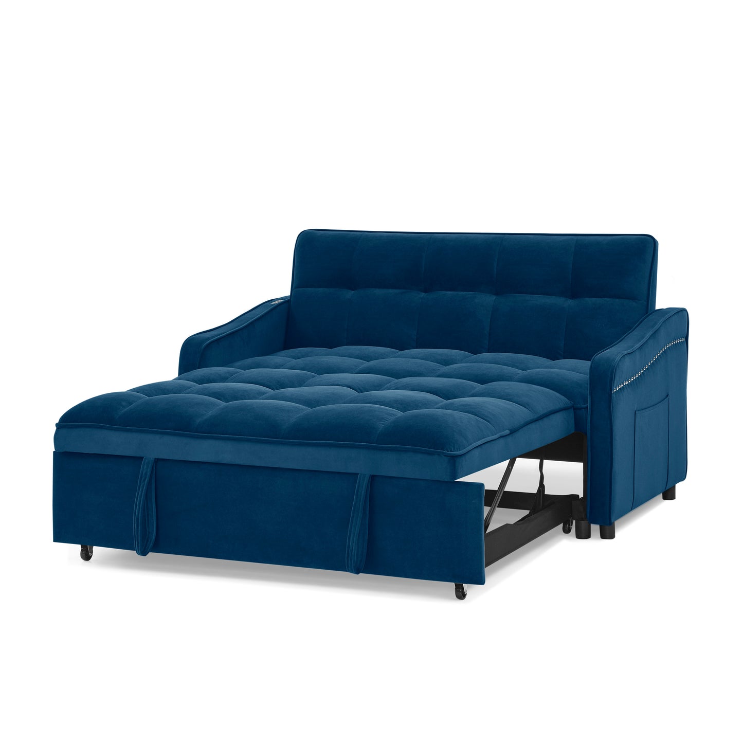 Loveseats Sofa Bed with Pull-out Bed,Adjsutable Back and Two Arm Pocket,TypeC and USB Charging with Copper nail,Blue (47"x53"x31")