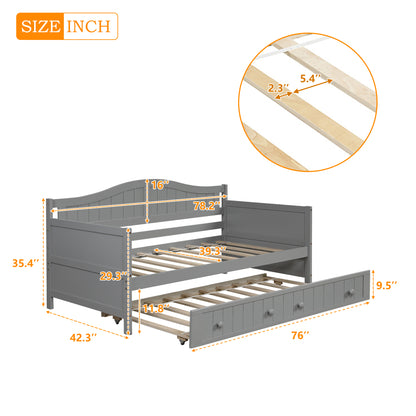 Wooden Daybed with Trundle Bed, Sofa Bed for Bedroom Living Room, Gray