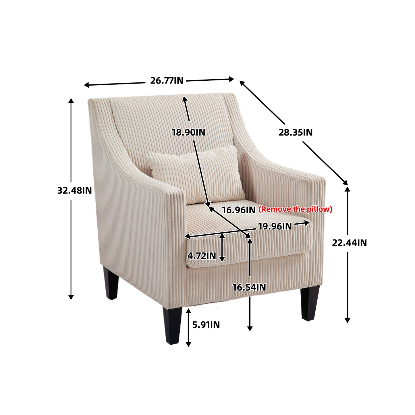 Modern Accent Chair,Upholstered Armchair with Scooped Arms for Bedroom,Apartment,Studio,Office,Waiting Room(Beige Corduroy)