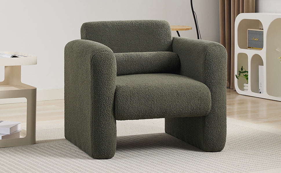 Modern Accent Chair Lambskin Sherpa Fabric Upholstered Comfy Reading Arm Chair Soft Padded Armchair with Back and Pillow for Living Room Bedroom Reception Waiting Room Office,Seaweed Green