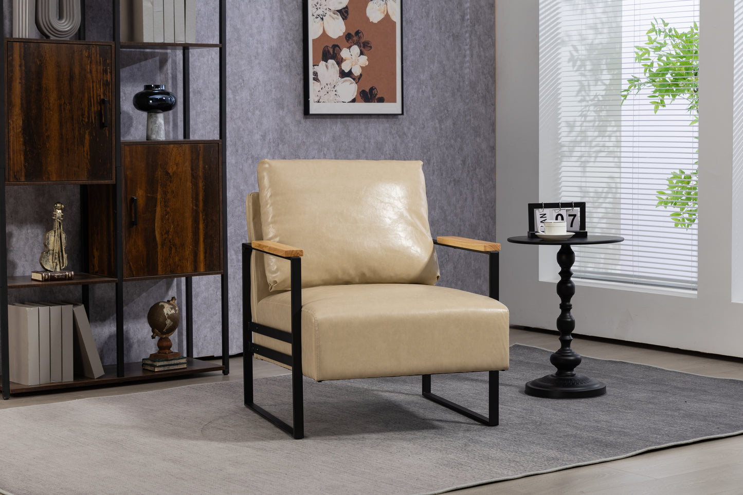 Leather Accent Chair Guest Chair for Living Room, Mid Century Armchair for Bedroom