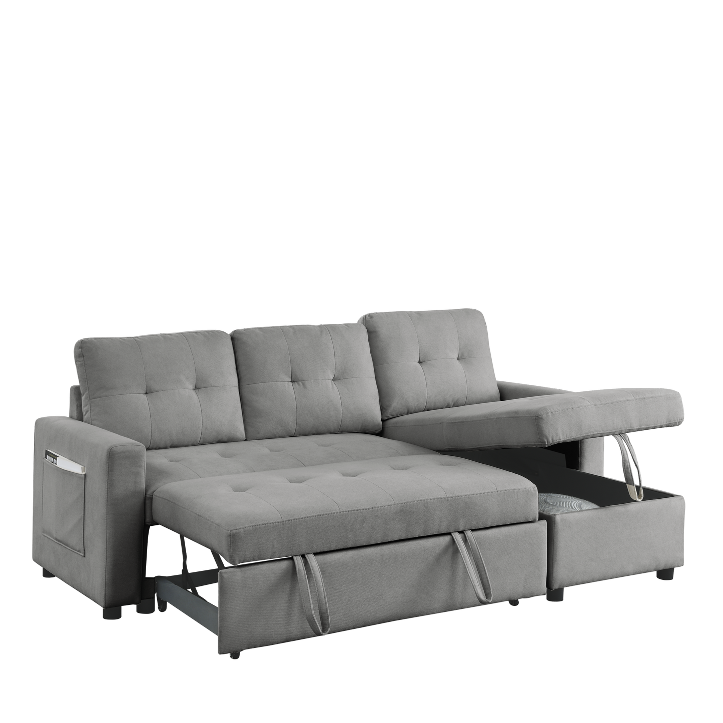 78.5" Sleeper Sofa Bed Reversible Sectional Couch with Storage Chaise and Side storage bag for Small Space Living Room Furniture Set