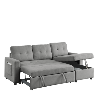 78.5" Sleeper Sofa Bed Reversible Sectional Couch with Storage Chaise and Side storage bag for Small Space Living Room Furniture Set