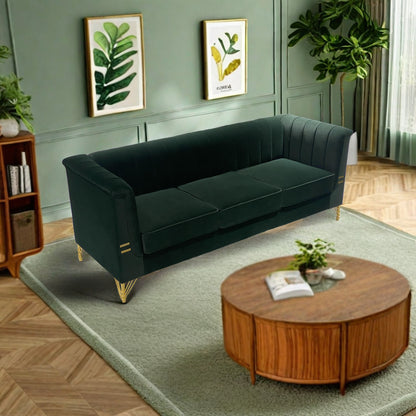 82.67'' W Velvet Sofa, Mid-Century Sofa Furniture Chesterfield Couch for Living Room (Sofa, Green)