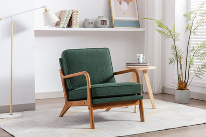 Mid Century Modern Accent Chair, Comfy Fabric Living Room Chairs with Solid Wood Frame, Lounge Reading Armchair, Easy Assembly (Emerald)