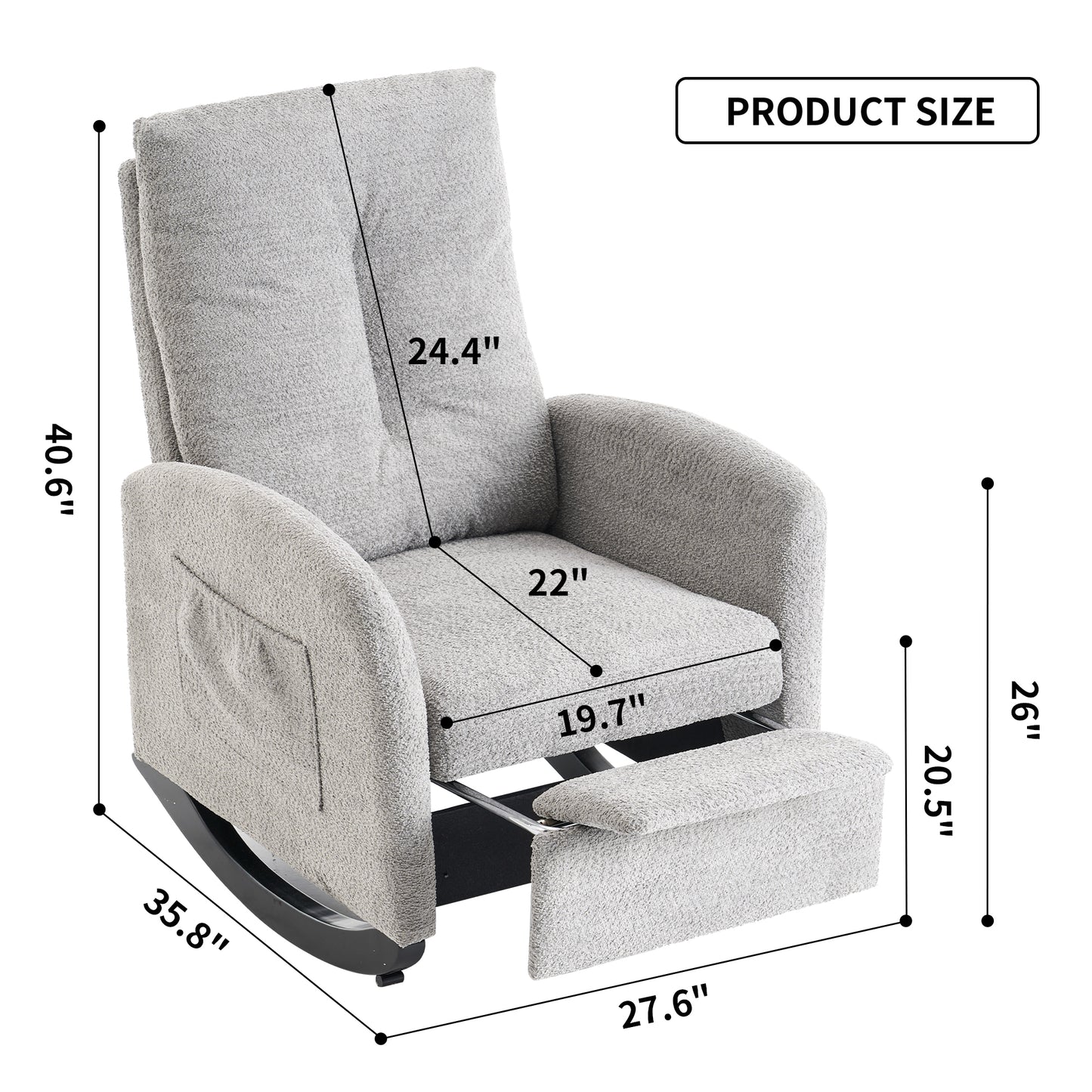 Accent Rocking Chair with Footrest High Back Rubber Wood Rocking Legs Bedroom Living Space