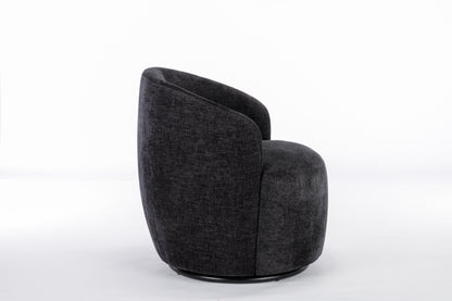 Fabric Swivel Accent Armchair Barrel Chair With Black Powder Coating Metal Ring,Black