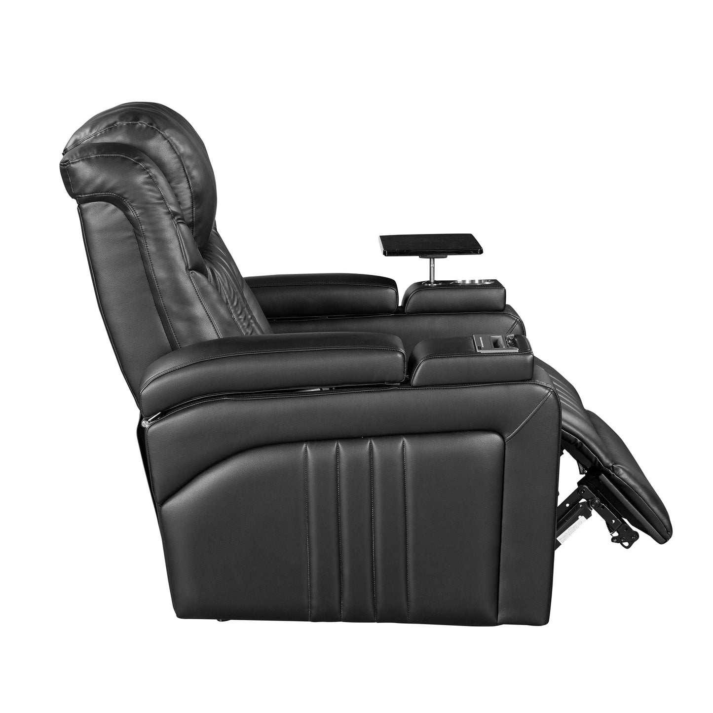 PU Leather Power Recliner Home Theater Recliner with Power Adjustable Headrest, Wireless Charging Device, USB Port, Storage Arms, Cup Holder and Swivel Tray Table for Living Room, Black