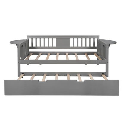 Wooden Daybed with Trundle Bed, Sofa Bed for Bedroom Living Room, Gray