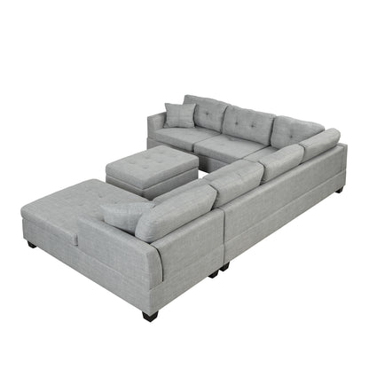 121.3" Oversized Sectional Sofa with Storage Ottoman, U Shaped Sectional Couch with 2 Throw Pillows for Large Space Dorm Apartment