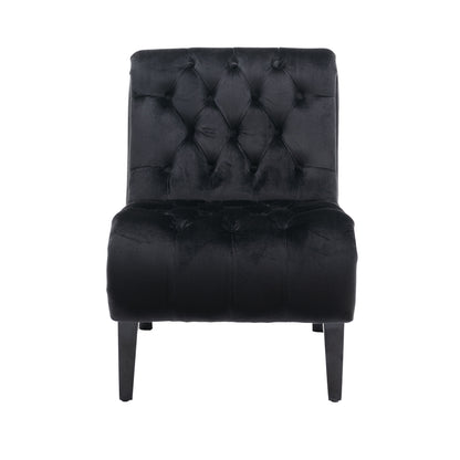 Modern Velvet Armless Accent Living Room Chair / Leisure Chair,Upholstered Fabric Button Comfortable Chair with Wooden Legs for Bedroom, Living Room, Office (Black Velvet)