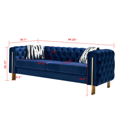 Modern Tufted Velvet Living Room Sofa, 84.25''W Couch,Blue