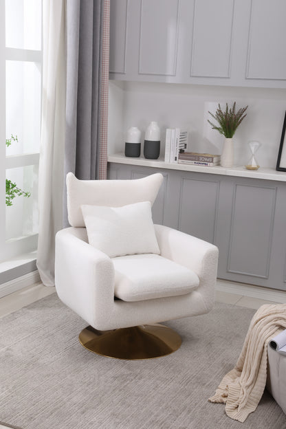 Classic Mid-Century 360-degree Swivel Accent Chair, White Teddy Fabric