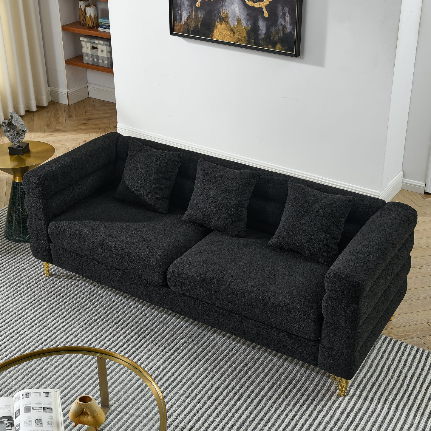 3-Seater + 3-seater Combination sofa.BLACK teddy