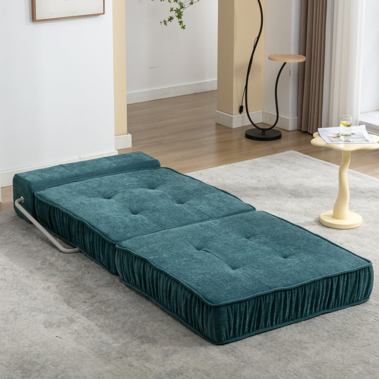 Folding Sofa Bed, Futon Sleeper Chair, Convertible Chair Floor Couch & Sleeping Mattress for Living Room, Guest Room, Home Office, Apartment, Small space, Bed, Removable Back Cushion, Green, 1 Seat