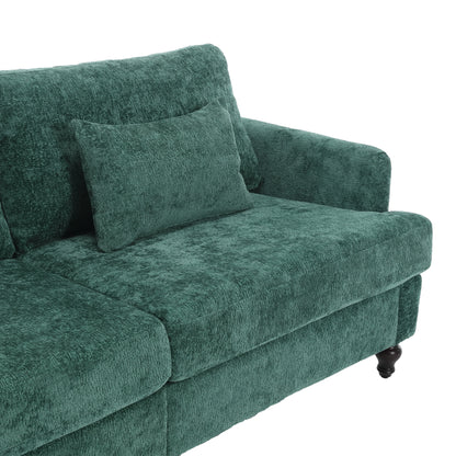 Mid Century Modern chenille Fabric Loveseat sofa, 2-Seat Upholstered Loveseat Sofa Modern Couch for Living Room,Brown wood feet sofa for Bedroom, Reading (Emerald Chenille)