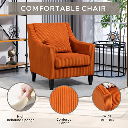 Modern Accent Chair,Upholstered Armchair with Scooped Arms for Bedroom,Apartment,Studio,Office,Waiting Room(Orange Corduroy)