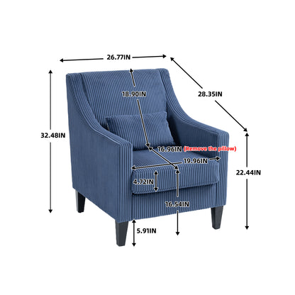 Modern Accent Chair,Upholstered Armchair with Scooped Arms for Bedroom,Apartment,Studio,Office,Waiting Room(Blue Corduroy)