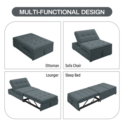 4-in-1 Sofa Bed, Chair Bed, Multi-Function Folding Ottoman Bed with Storage Pocket and USB Port for Small Room Apartment,Living Room,Bedroom,Hallway, Deep Blue