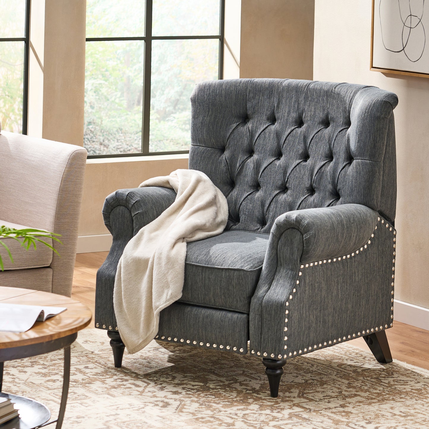 Classic Style Charcoal Fabric Push Back Chair