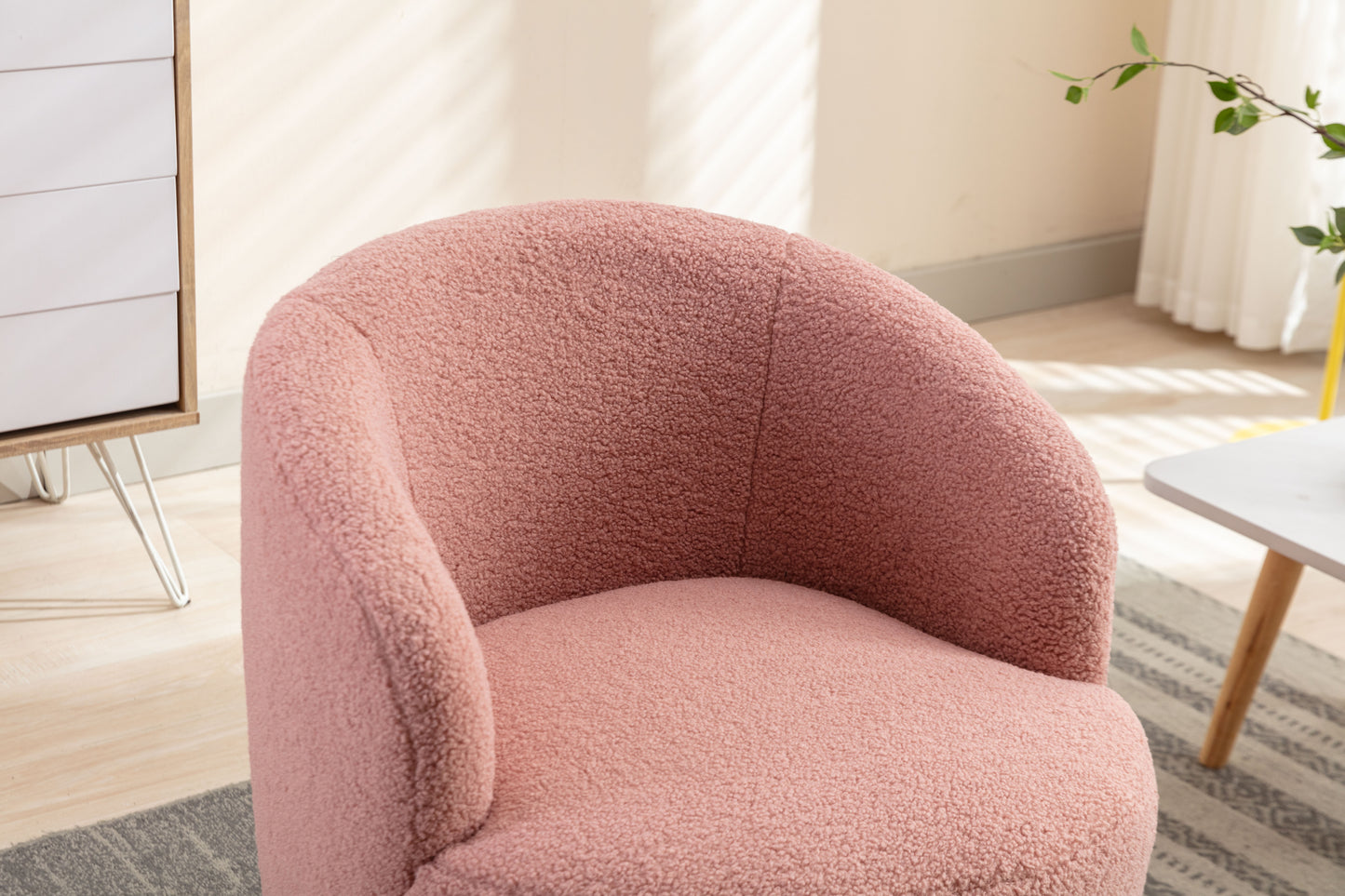 Teddy Fabric Swivel Accent Armchair Barrel Chair With Black Powder Coating Metal Ring,Light Pink