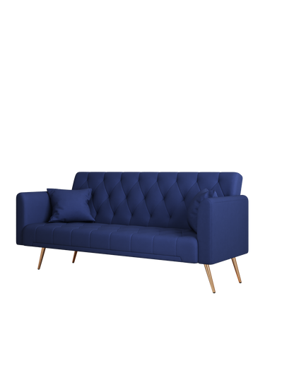 71-inch convertible love seat sofa, American retro blue velvet material, suitable for small living room, bedroom, office