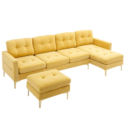 110" L-Shape Convertible Sectional Sofa Couch with Movable Ottoman for Living Room, Apartment, Office, Yellow