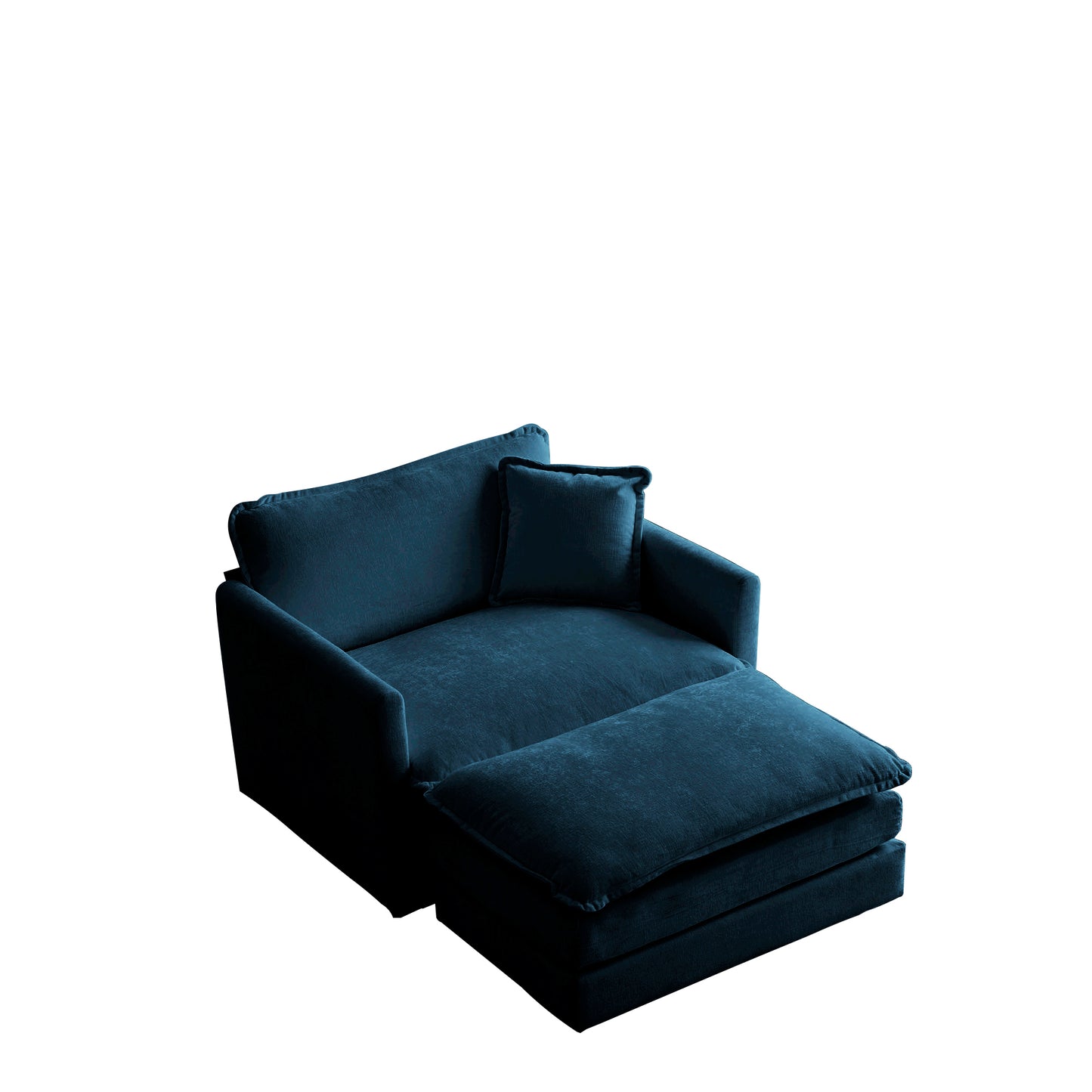 Modern Accent Chair with Ottoman, Living Room Club Chair Chenille Upholstered Armchair, Reading Chair for Bedroom, Blue Chenille