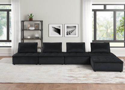 160" Black Velvet 5 Pc Sectional Sofa Ottoman