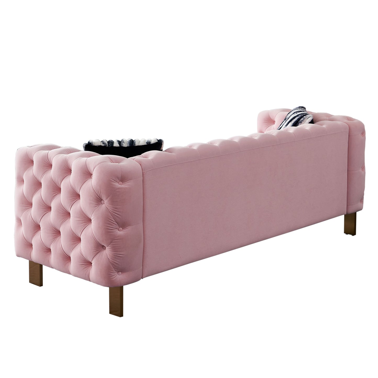 Modern Tufted Velvet Living Room Sofa, 84.25''W Couch,Pink