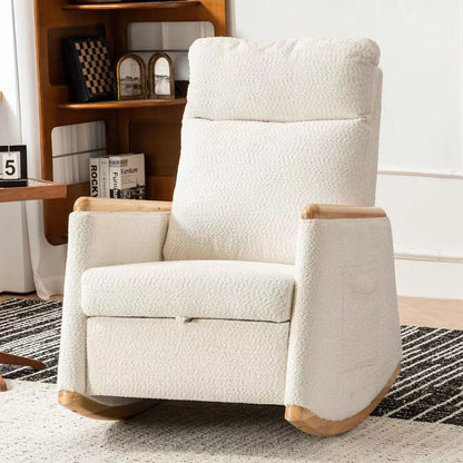 Accent Rocking Chair with Footrest High Back Rubber Wood Rocking Legs Bedroom Living Space 38.6D X 26.8W X 40.6H Inch