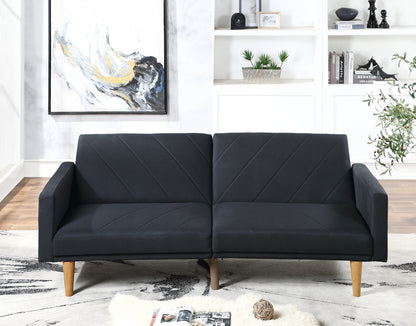 Modern Electric Look 1pc Convertible Sofa Couch Black Linen Like Fabric Cushion Clean Lines Wooden Legs Living Room