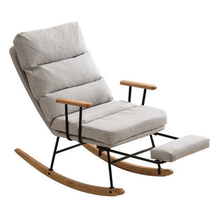 Modern Teddy Gliding Rocking Chair with High Back, Retractable Footrest, and Adjustable Back Angle for Nursery, Living Room, and Bedroom