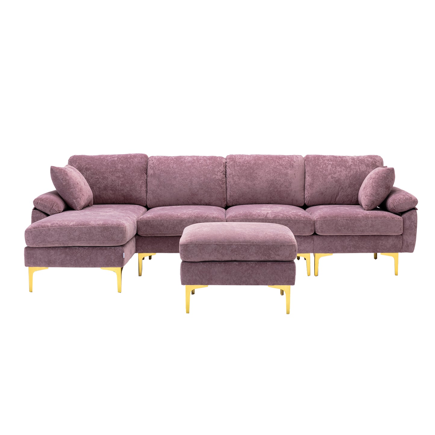 U-shape sectional sofa with Ottoman, Reversible Sofa Couch for Living Room,Spacious Furniture,Durable Couch Removable and machine washable cover (Purple Velvet)