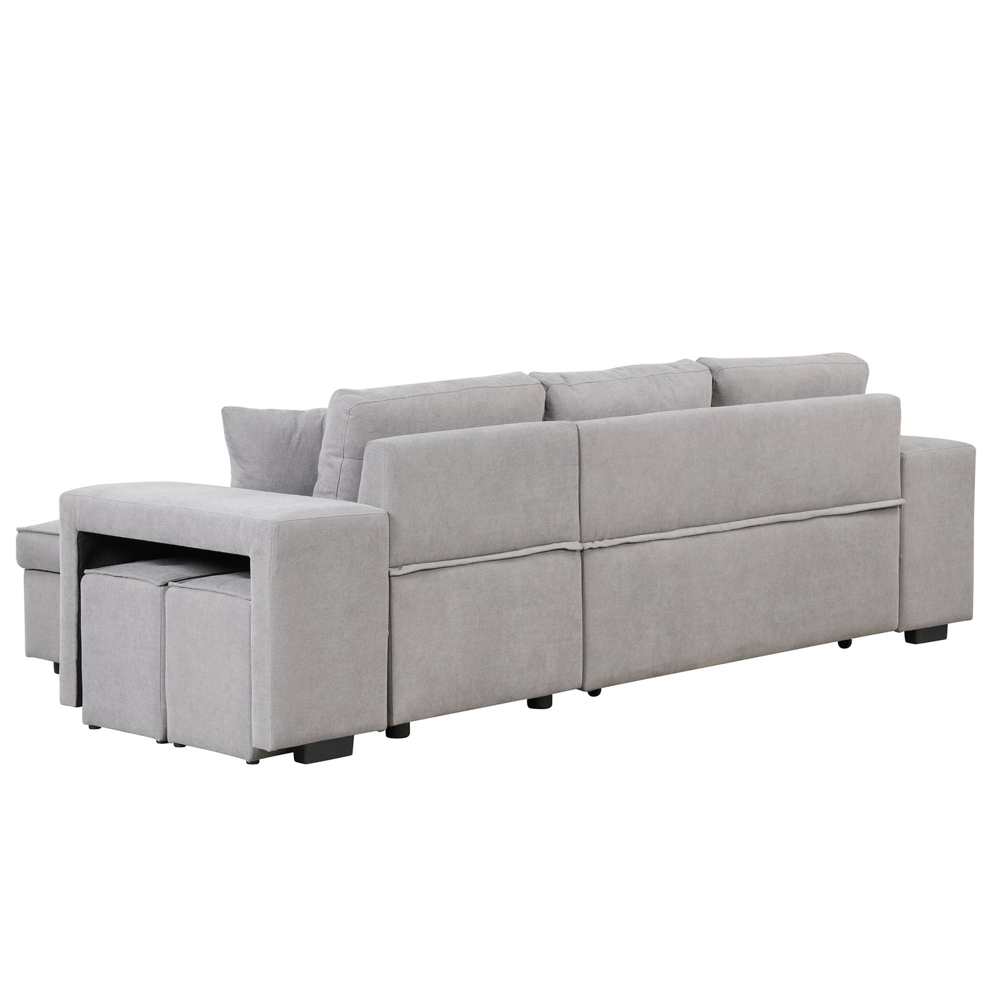 104.5" Pull Out Sleeper Sofa Reversible L-Shape 3 Seat Sectional Couch with Storage Chaise and 2 Stools for Living Room Furniture Set,Gray