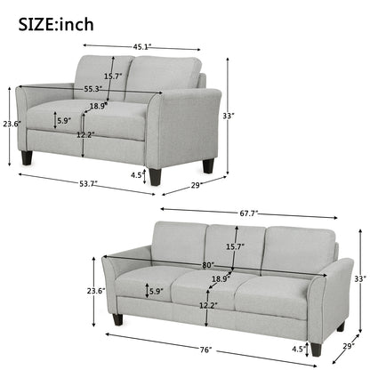 Living Room Furniture Loveseat Sofa and 3-seat sofa (Light Gray)